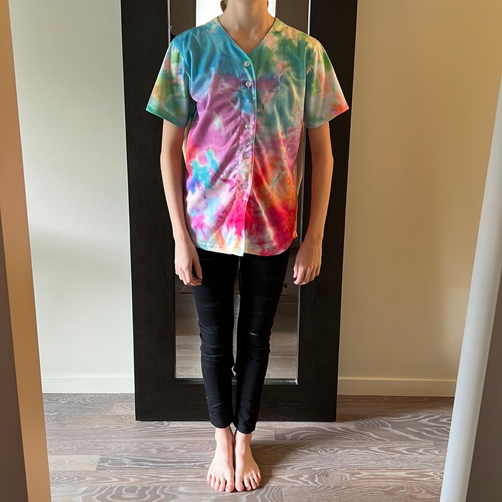 Tap or Hip Hop 2 piece costume with  tie-dye shirt and jean leggings